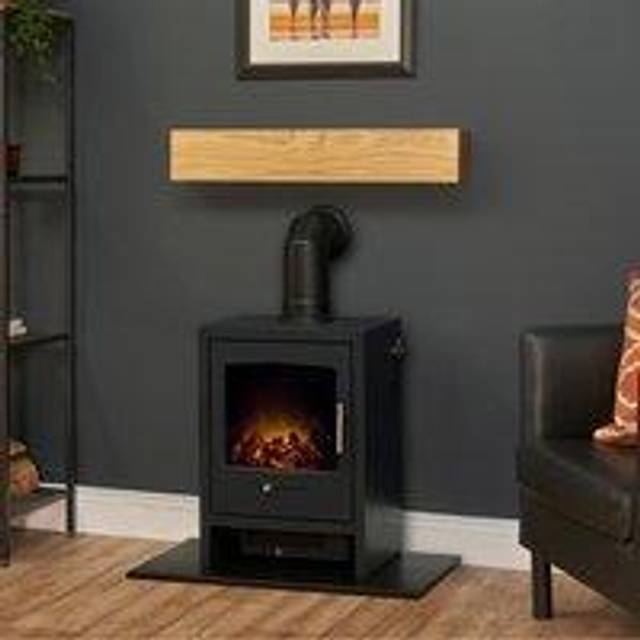 Adam Fires & Fireplaces Adam Oak Beam, Hearth &Amp; Stove Pipe With Bergen Stove In Charcoal Grey