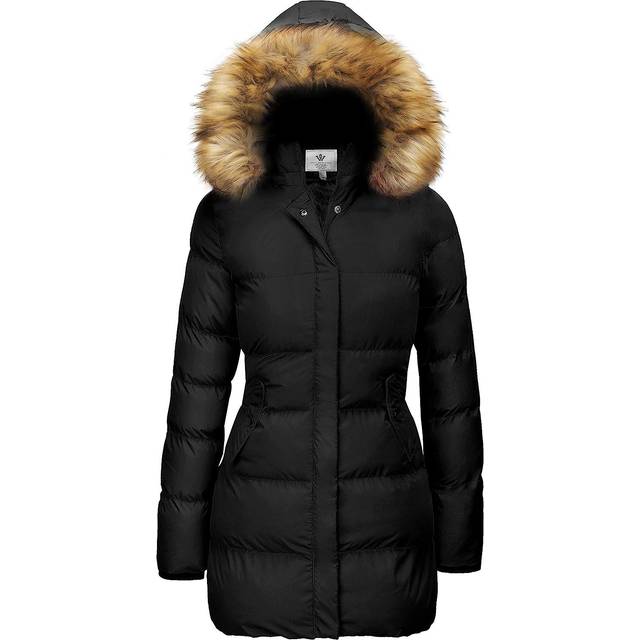 WenVen Women's Winter Thicken Padded Coat Parka Jacket with Fur Hood (