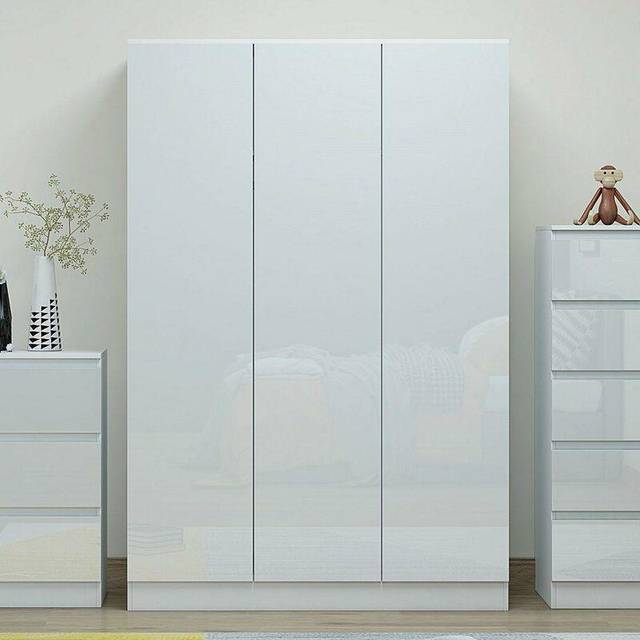FWStyle White Gloss Modern 3 Door Wardrobe, White