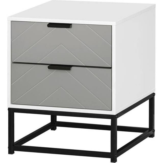 HOMCOM Bedside Cabinet with Metal Base and 2 Drawer Storage for Home Office