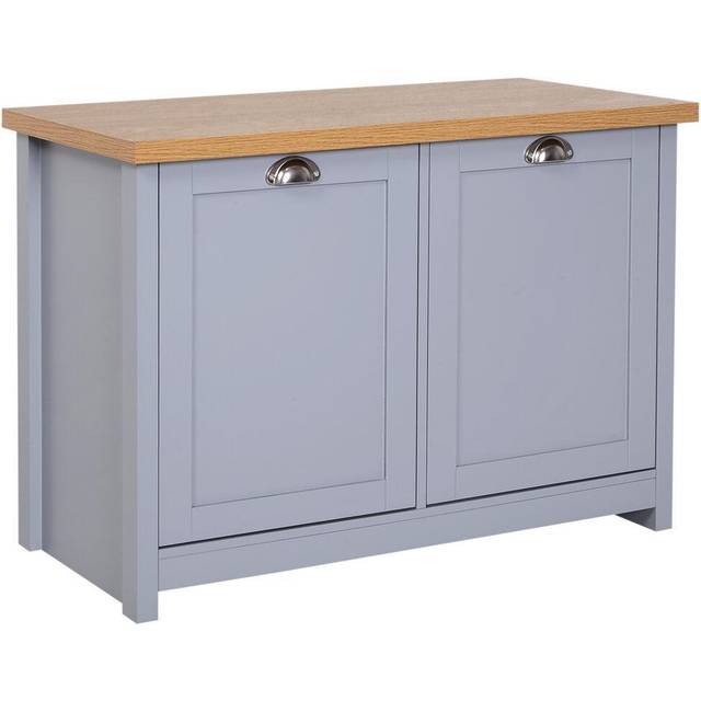 HOMCOM Shoe Cabinet 4 Storage Units Wood Effect Top Hallway Oak And Grey, Brown