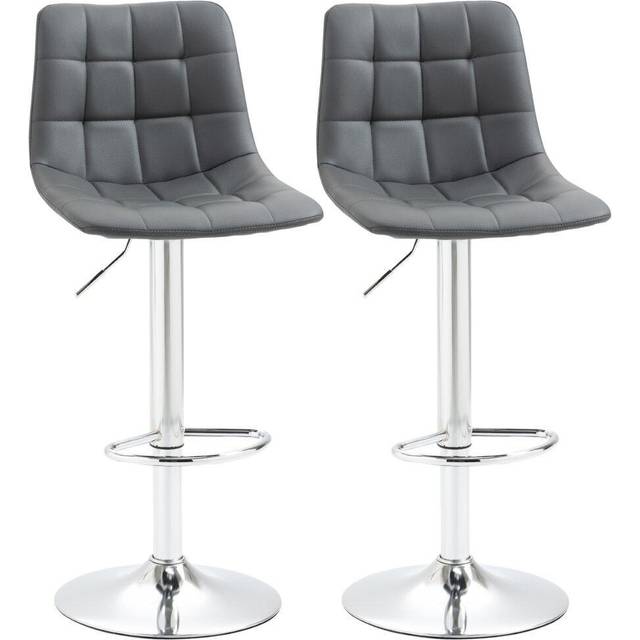 HOMCOM Bar Stools Set of 2 Adjustable Counter Barstools W/ Footrest Grey