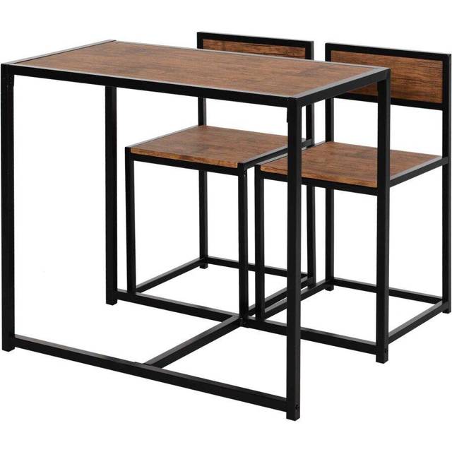 Homcom 3 Piece Table Stool Set Dining Room With Metal Frame In Brown - One Size