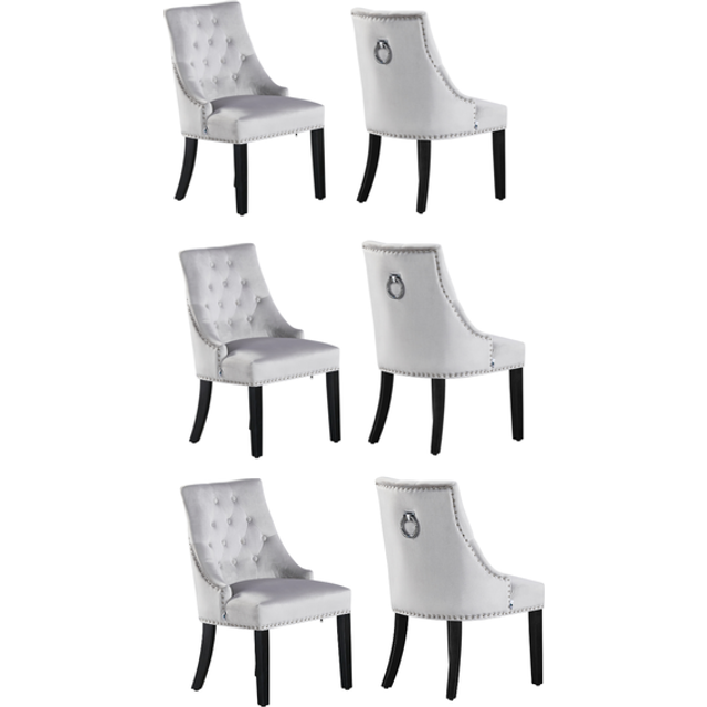 Life Interiors Set Of 6 Windsor Knocker Back Dining Chairs Velvet For Dining Room Kitchen Restaurant Office, Light Grey, Grey
