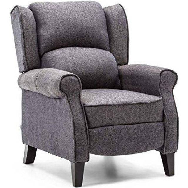 (Herringbone Blue) Eaton Wing Back Fireside Herringbone Fabric Recliner Armchair Sofa Chair Reclining Cinema