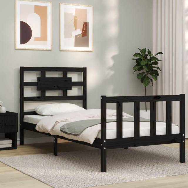 vidaXL Bed Frame without Mattress Black Small Single Solid Wood Pine