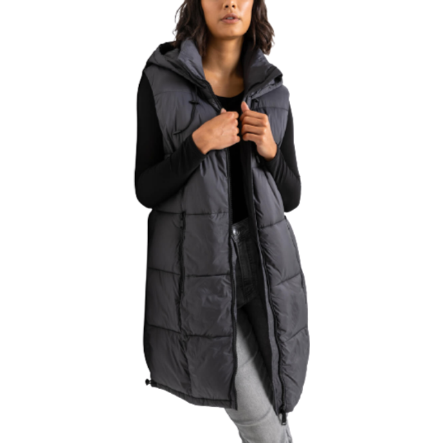 Roman Womens Padded Longline Hooded Gilet - Charcoal Polyamide - Size 12 UK