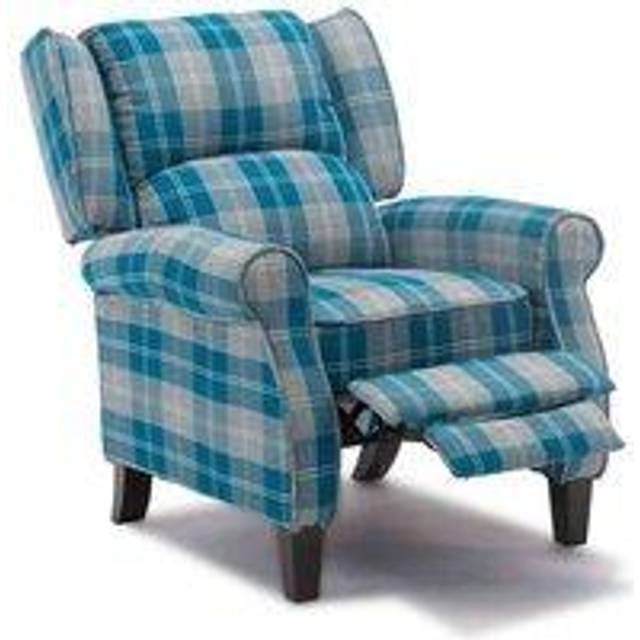 (Blue) Eaton Wing Back Fireside Herringbone Fabric Recliner Armchair Sofa Chair Reclining Cinema