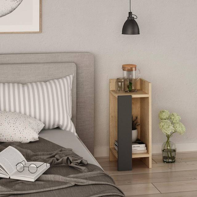 Elos Modern Bedside Table Right Module - Oak / Anthracite Grey - Anthracite Grey - Decortie