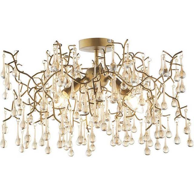 Merano Rimini Lustre Glass Aged Gold 3 Light Semi Flush Ceiling Pendant - 55 x 55 x 30cm