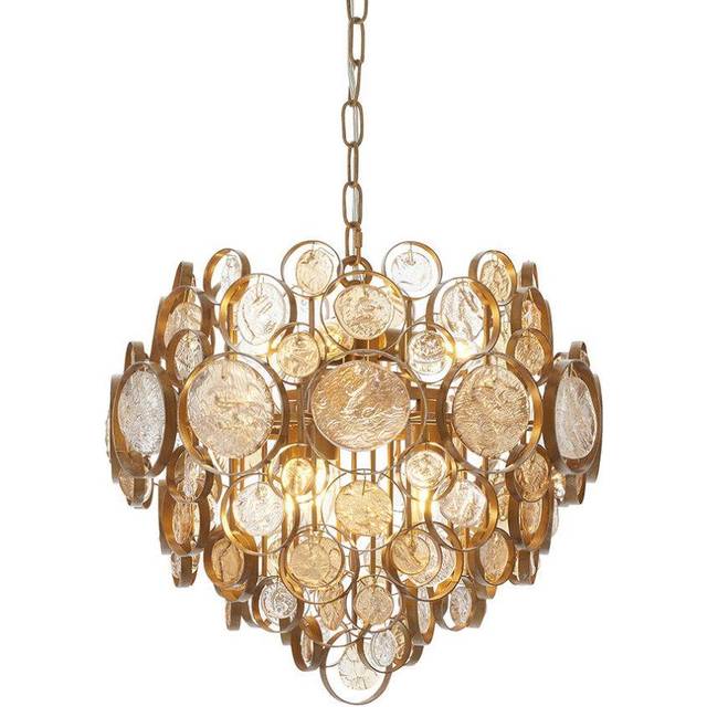 Merano Carbonia Antique Gold and Amber Glass 6 Light Pendant Ceiling Light - 46 x 46 x 162cm