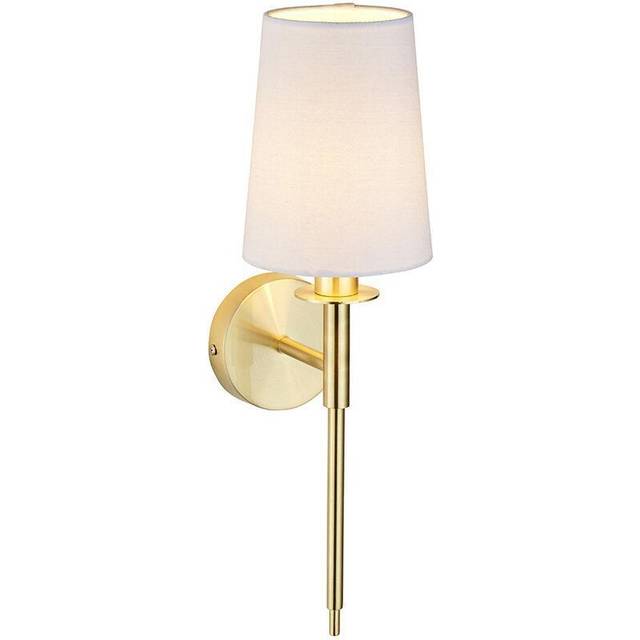 Merano Florence Satin Brass and Vintage White Fabric Wall Lamp - 17 x 13 x 44.8cm
