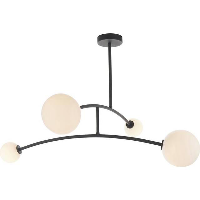 Merano Rovigo Matt Black and Opal Glass 4 Light Ceiling Light - 90 x 102 x 63cm