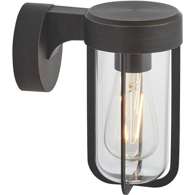 Merano Benevento Clear Glass Shade Brushed Bronze Outdoor Wall Lamp - Brown - 18 x 11 x 20.8cm