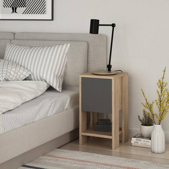 Decortie Ema Oak and Anthracite Bedside Table - Multi