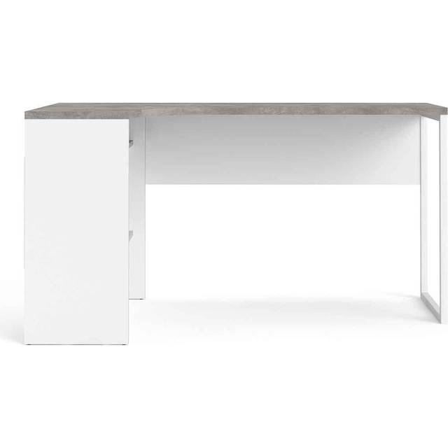 Plus skrivbord hörnskrivskiva med 3 hyllor och 2 lådor, vit/betongmönstrad.