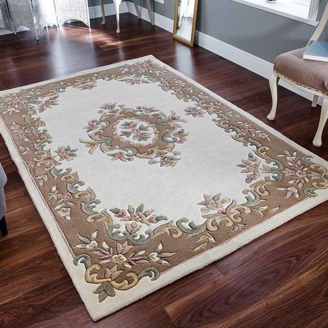 (CREAM BEIGE, 160 x 235 cm) Traditional Pure Wool Rugs Hall Runner Round Circle Half Moon Mat Small Extra Large Carpet Eco Friendly Handmade