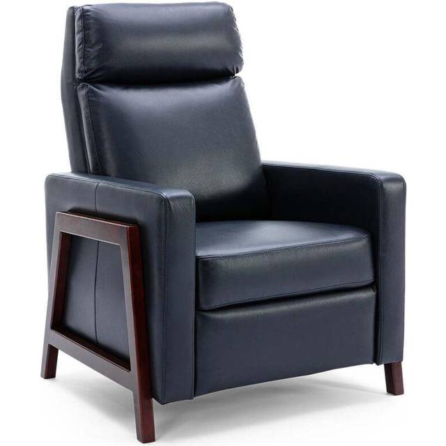 (Blue) Riley Push Back Soft Air Leather Modern Reclining Armchair Accent Home Cenema Recliner Chair