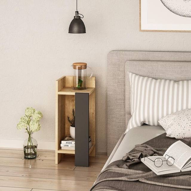 Elos Modern Bedside Table Left Module - Oak / Anthracite Grey - Anthracite Grey - Decortie