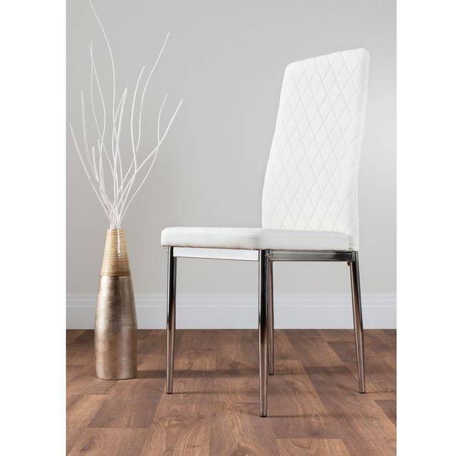 Furniturebox Valera Set of 4 White and Chrome Faux Leather Dining Chair