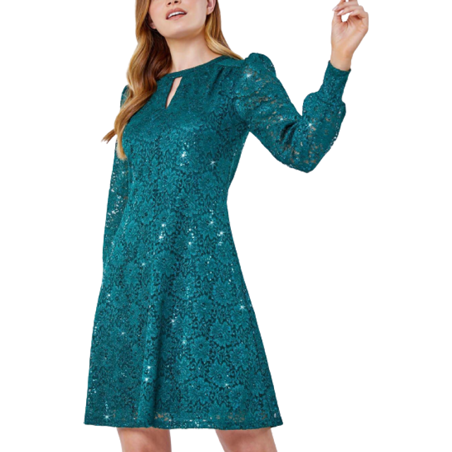 Roman Womens Lace Sparkle Swing Dress - Teal - Size 8 UK