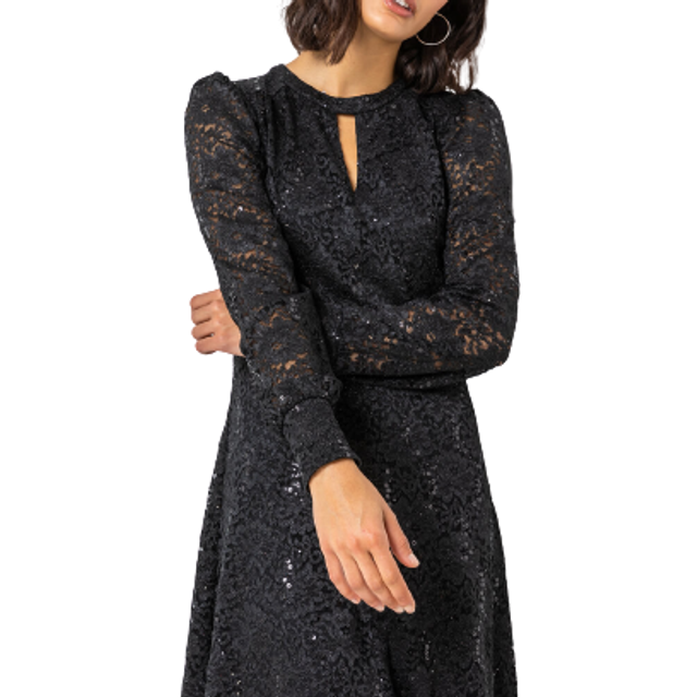 Roman Black Lace Sparkle Swing Dress - Size 8
