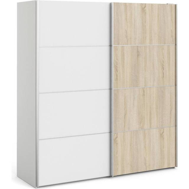 Indoor Furniture Group Verona Sliding Wardrobe 180Cm In White With White And Oak Effect Doors With 2 Shelves, White