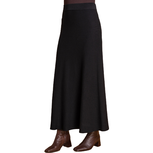 Plain Elastic Waist Knitted A Line Midi Skirt - Black - Size 10 - Roman