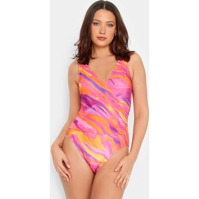 Lts Tall Bright Pink Marble Print Wrap Swimsuit 28 Lts | Tall Women's Swimsuits
