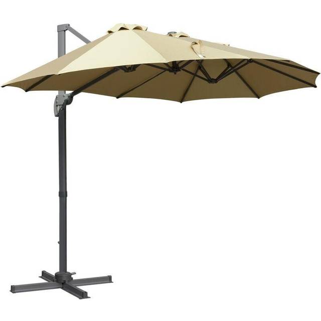Outsunny 4.5m Double Garden Parasol Garden Umbrella w/ Crank Handle Khaki | TJ Hughes