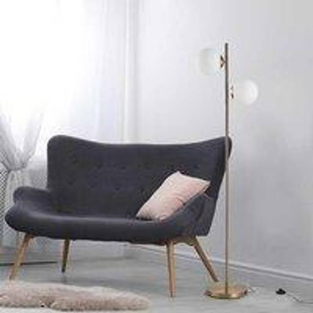 HOMCOM 2 Glass Shade Floor Lamp Metal Pole Modern Decorative Floor Switch Gold, Gold