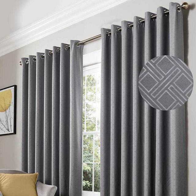 Diamond Blackout Ready Made Eyelet Curtains Silver - Grey/Silver
