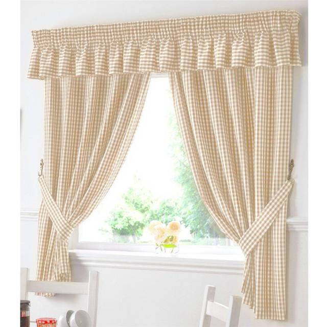 Luxury Living Gingham Beige 132" x 10" Curtain Pelmet, Brown
