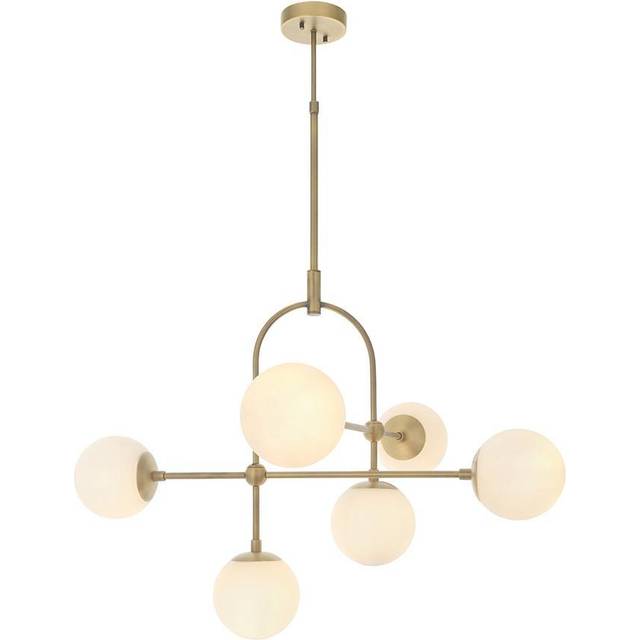 Merano Cosenza Antique Brass and Opal Glass 6 Light Ceiling Semi Flush - Brown - 86 x 86 x 127cm