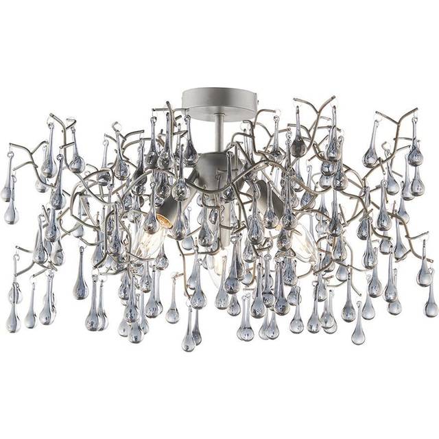 Merano Rimini Tinted Glass Aged Silver and Smokey Grey 3 Light Semi Flush Ceiling - 55 x 55 x 30cm
