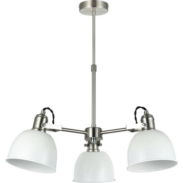 Nielsen Braies 3 Light Industrial Chandelier In Matt White And Satin Nickel Finish, White