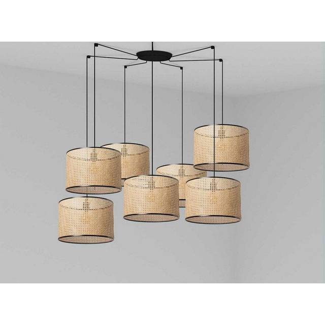 Faro Barcelona - Faro Mambo Black, Rattan Pendant Suspension Pendant Lamp Ø450 7 Light