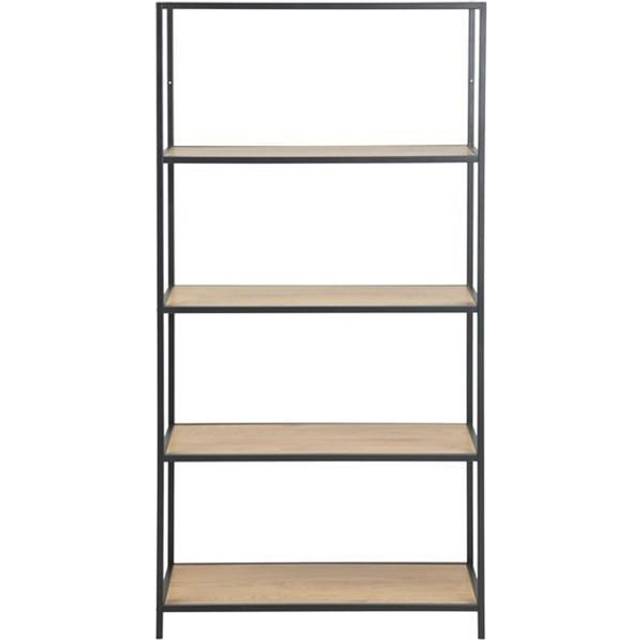 Furniture To Go Seaford Tall Black Metal Bookcase With 4 Oak Shelves - One Size