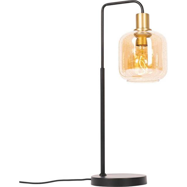 Qazqa - Design Table Lamp Black with Brass and Amber Glass - Zuzanna