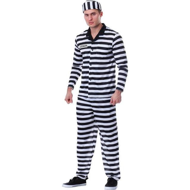Deluxe Button Down Jailbird Costume for Men - Black&#47;White (M)