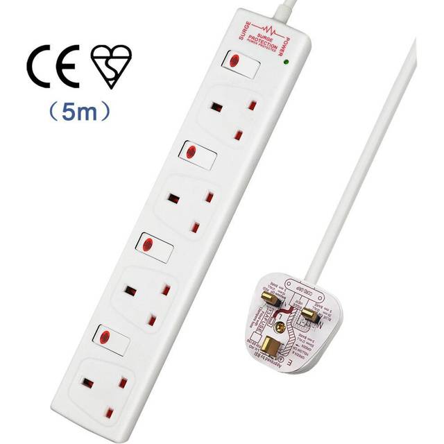 ExtraStar Extension Lead Surge Protection 4 Way Outlets, 13A Power Strip Wall Mounted with Individual Switches, White