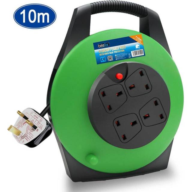 Extrastar - 4 Gang Heavy-Duty 13A 10M indoor and outdoor Cable Reel, Thermal overload protection