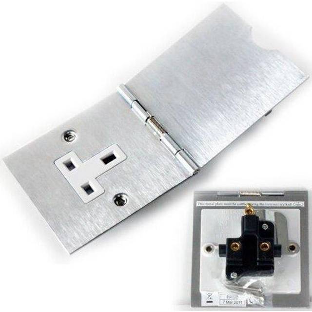 Brushed Steel Single Floor Plug Socket Outlet 1 Gang UK Electrical 13A Mains