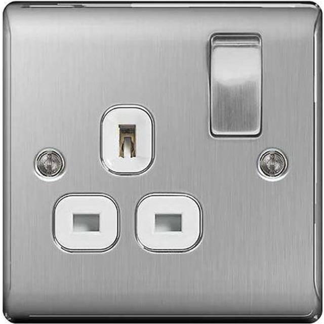 BG Nexus Metal Brushed Steel Single Switched 13A Power Socket - White Insert - NBS21W