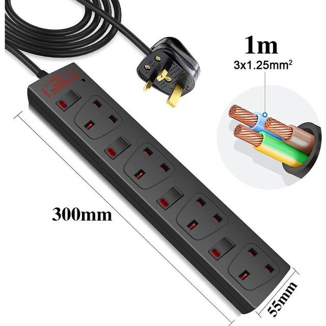 ExtraStar Extension Lead Surge Protection 4 Way Outlets, 13A Power Strip Wall Mounted with Individual Switches, 1M