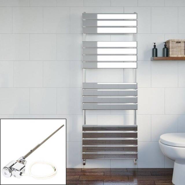 DuraTherm Dual Fuel Flat Panel Heated Towel Radiator - 1600 x 600mm - Thermostatic Chrome