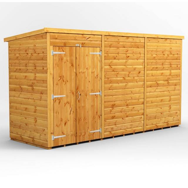 Powersheds Pent Roof Windowless Double Door Garden Shed 12ft x 4ft - Golden Brown