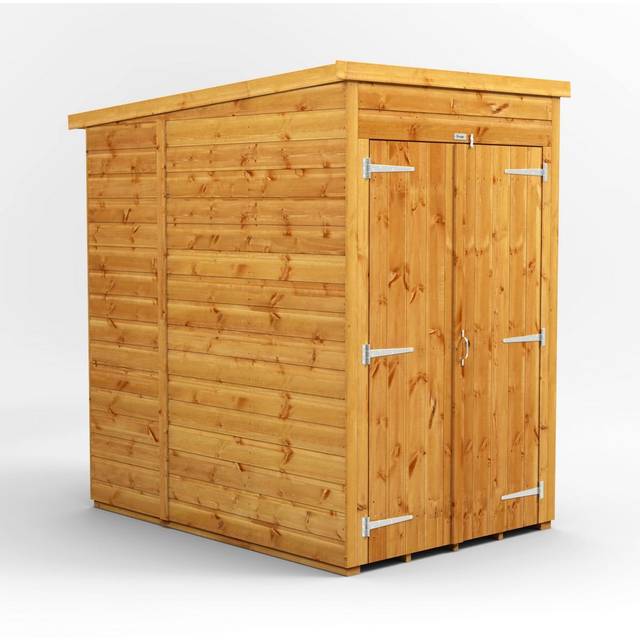 Powersheds Pent Roof Windowless Double Door Garden Shed 4ft x 6ft, Golden Brown Timber