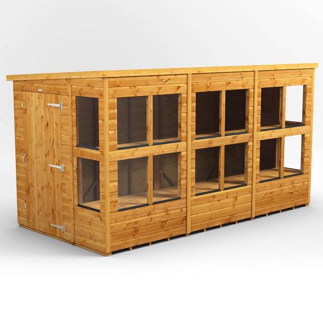 Powersheds Pent Roof Single Door Potting Shed 12ft x 6ft - Golden Brown