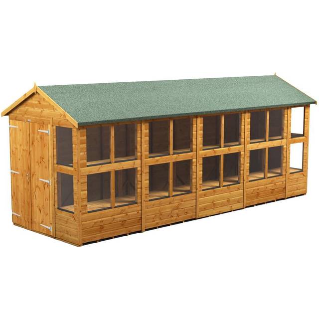 Powersheds Apex Roof Double Door Potting Shed 18ft x 6ft, Golden Brown Scandinavian Timber